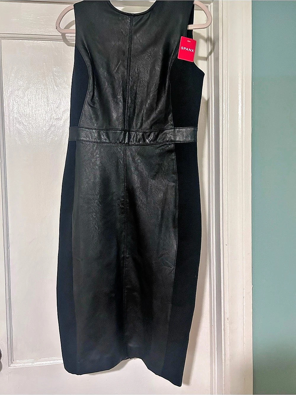 SPANX Sleeveless Faux Leather Dress Midi Black Size Medium